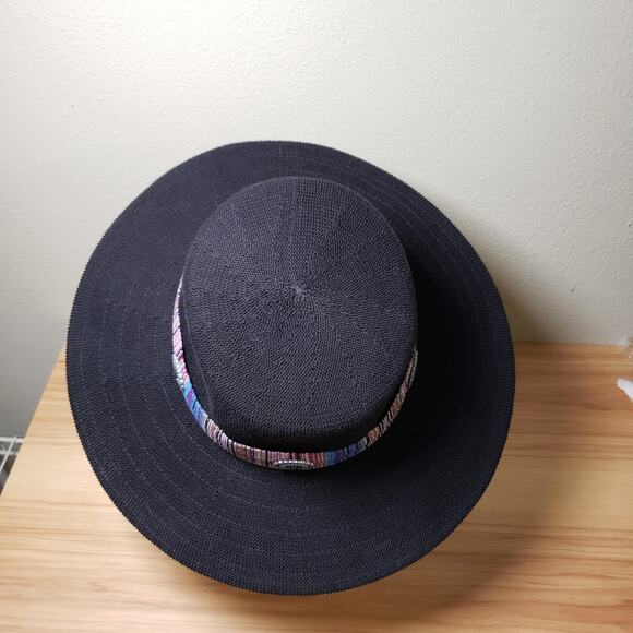 Anthropologie Wyeth Western Trimmed Boater Hat Black Artsy Boho‎ Hippie Festival